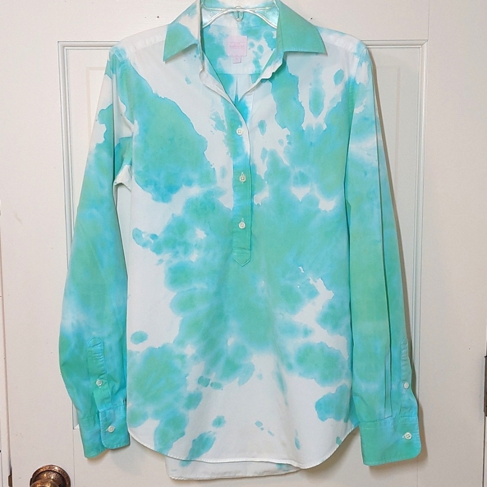 Ann Mashburn splotch dyed cotton popover top, size S